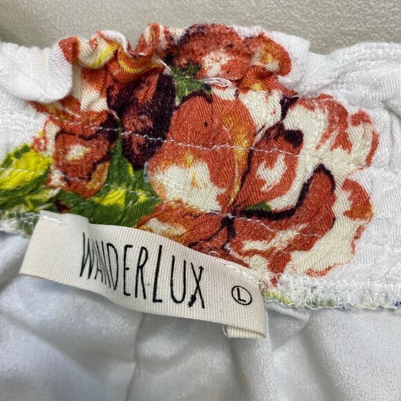 Wanderlux Shorts Large Womens Floral 30x2 Elastic Waist Lined White Paper Bag L - Picture 9 of 11
